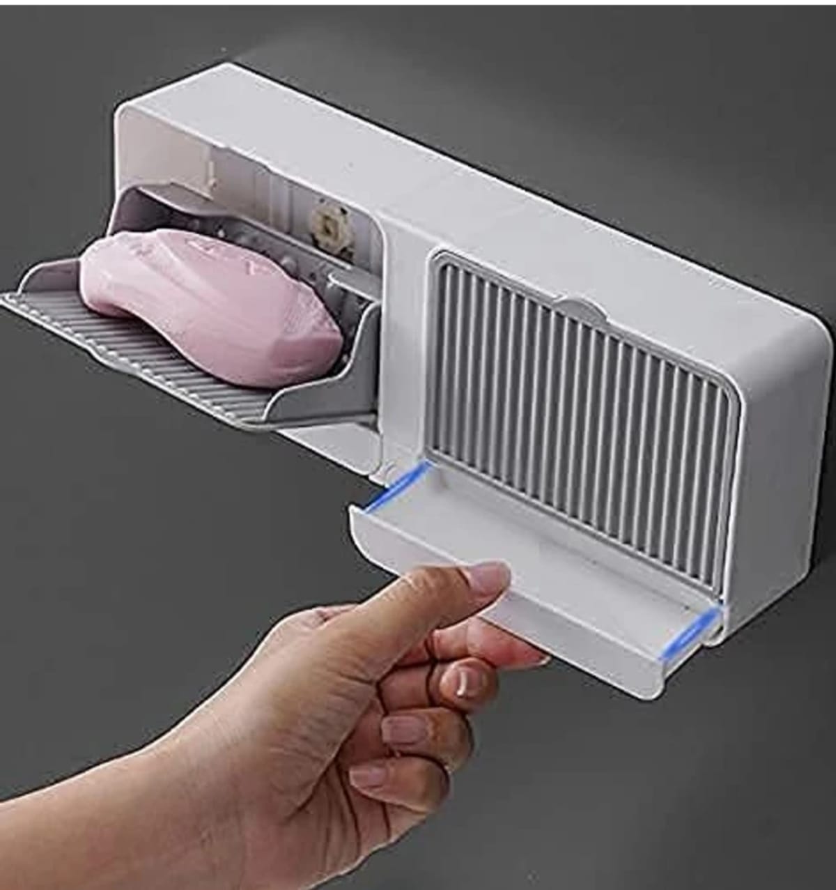 Double Bar Soap Dish with Drainage Box (Grey)