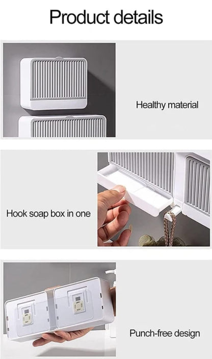 Double Bar Soap Dish with Drainage Box (Grey)